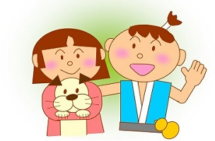 イラスト：中村区役所マスコットキャラクター　日吉丸、旭姫、とみまつ