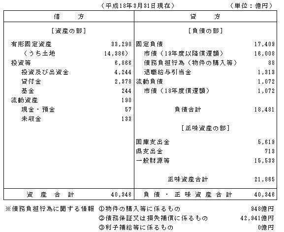 画面:平成17年度貸借対象表(普通会計)