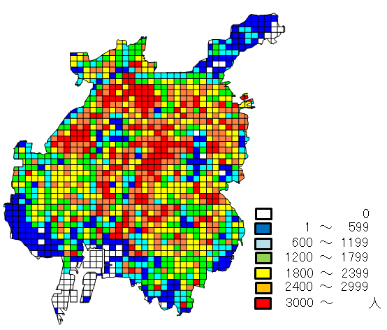 イラスト：人口集中地区メッシュ階級マップ