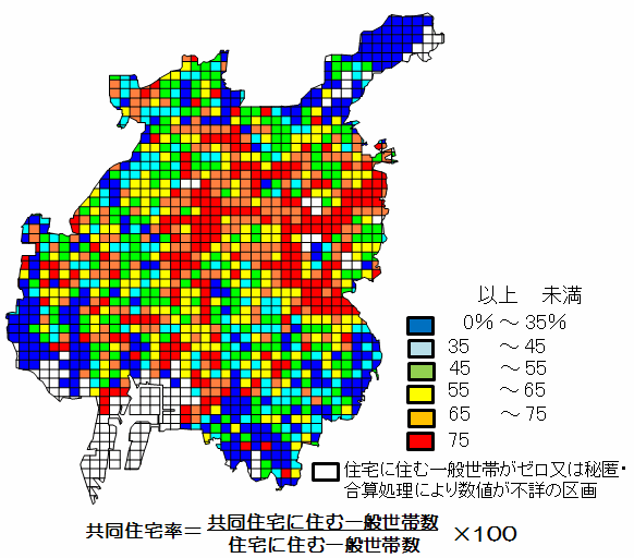 イラスト：共同住宅率メッシュ階級マップ