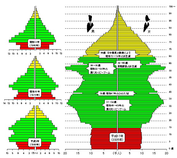グラフ：人口ピラミッドの比較