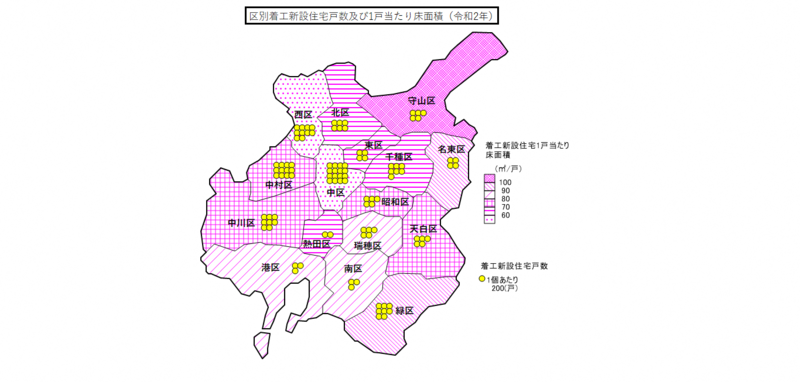地図:区別着工新設住宅戸数及び1戸当たり床面積