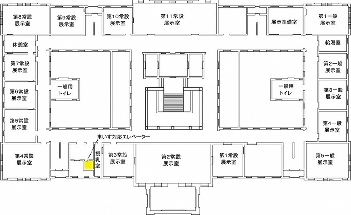 イラスト：3階平面図(車いす対応エレベーターの位置を示している)