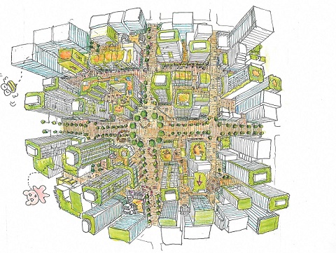 イラスト:錦二丁目低炭素地区まちづくりのイメージ