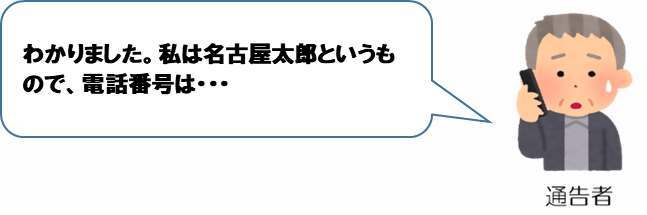 イラスト:通告者 わかりました。私は名古屋太郎というもので、電話番号は・・・