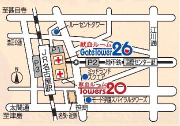 地図：献血ルームゲートタワー26周辺