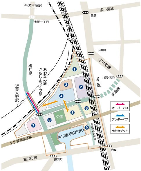 地図：地区内の施設