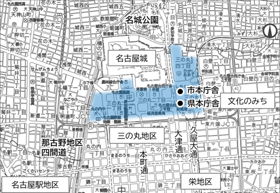 地図:三の丸地区の位置関係