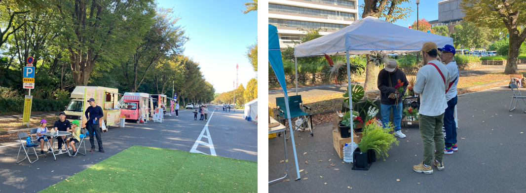写真：キッチンカーと植物ショップ
