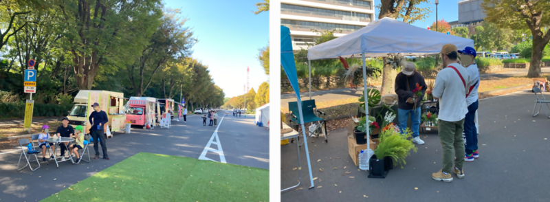 写真：キッチンカーと植物ショップ