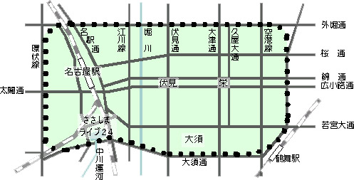 地図:「名古屋市都心部将来構想」対象区域(名古屋駅・伏見・栄・周辺)