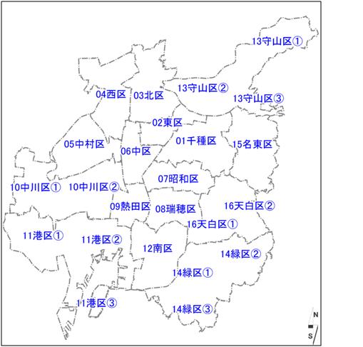 地図：「地震災害危険度評価」各区版拡大図の位置図