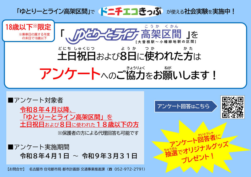 写真：「ゆとりーとライン高架区間でドニチエコきっぷが使える社会実験」アンケートのポスター