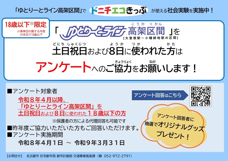 写真:「ゆとりーとライン高架区間でドニチエコきっぷが使える社会実験」アンケートのポスター