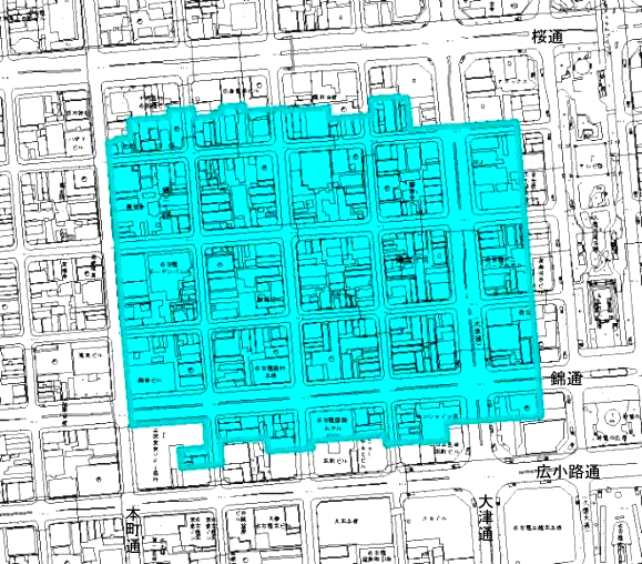 地図:錦三丁目地区都市景観協定の範囲