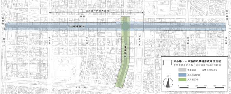 地図:広小路・大津通都市景観形成地区の区域図