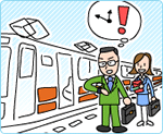 定刻に到着する電車のイラスト