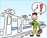 定刻に到着する電車のイラスト
