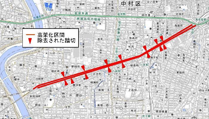 地図：近鉄名古屋線・JR関西本線連続立体交差事業箇所