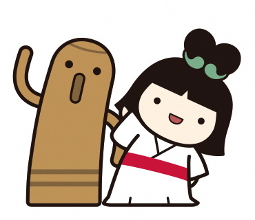 イラスト:歴史の里マスコットキャラクターしだみこちゃんと埴輪氏武