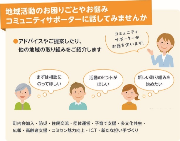 イラスト:地域活動のお困りごとやお悩み コミュニティサポーターに話してみませんか