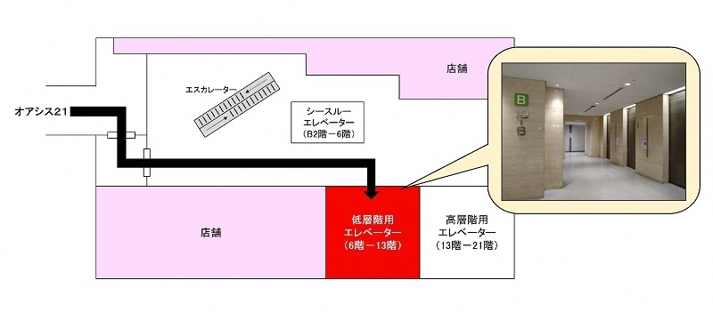 イラスト：地下2階エレベーター案内図