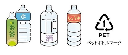 イラスト：ペットボトル、ペットボトルマーク