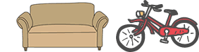 イラスト:ソファ・自転車