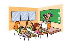 教室で授業を受ける子ども達のイラスト