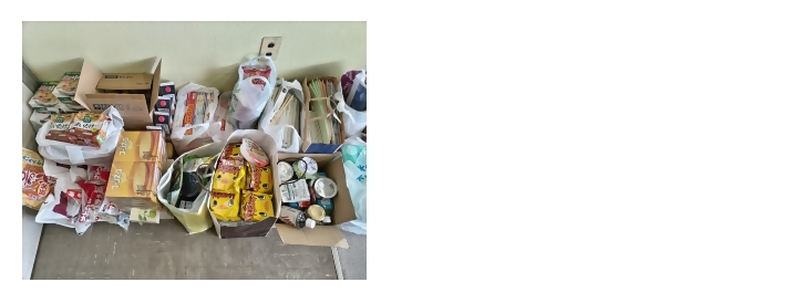 守山図書館のフードドライブで集まった食品の写真です。