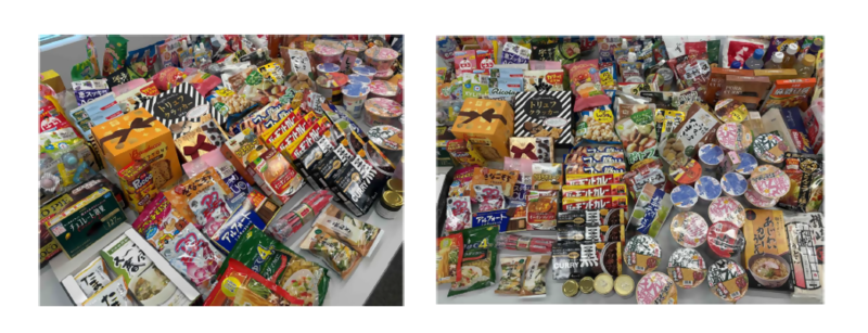 トヨタ自動車株式会社国内商品部で集まった食品の写真