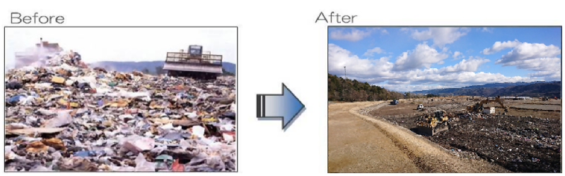 写真:ごみ非常事態宣言前後で変化した愛岐処分場の埋め立ての様子