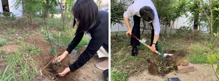 写真:植樹の様子(株式会社竹中工務店名古屋支店)