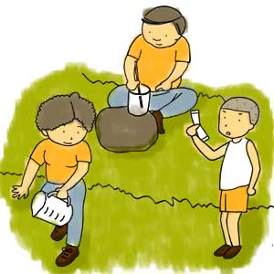 イラスト:湧き水モニタリングをしているイメージです。