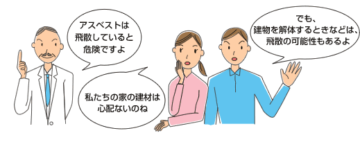 イラスト：アスベスト含有建材について相談している図