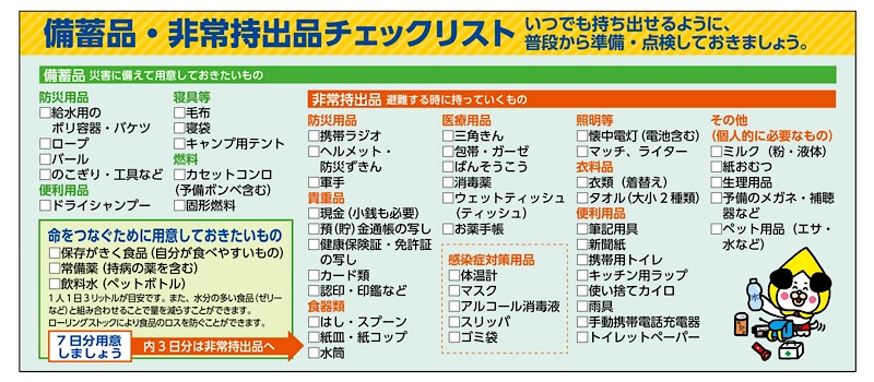 イラスト:備蓄品と非常用持ち出し品を表す