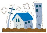 地震で建物が揺れるイラスト