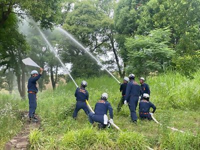 写真:草むら放水