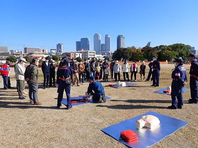 写真:米野学区防災訓練の様子です。2022年10月29日