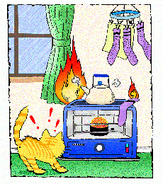 ストーブから洗濯物やカーテンに燃え移ったイラスト