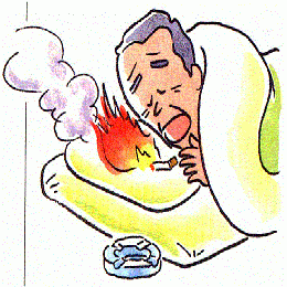 寝タバコ火災のイラスト