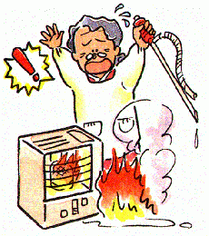 ストーブ給油中に引火したイラスト