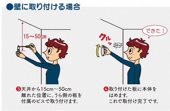 壁に取り付ける場合の説明図のイラスト