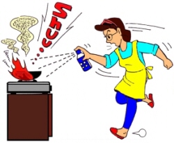 イラスト:エアゾール式簡易消火具を使用