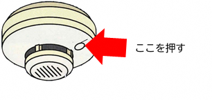イラスト:住宅用火災警報器の点検ボタンの位置を示しています