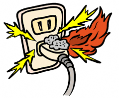 イラスト:ほこりを溜めたままでいると発熱し発火する場合があります