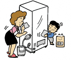 イラスト:コンセントやプラグに誇りを溜めないよう掃除している様子