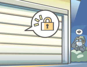 物置、車庫には必ず鍵をかけるイラスト