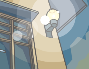 屋外灯を点灯するイラスト