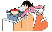 イラスト:コンロの火を止める女性